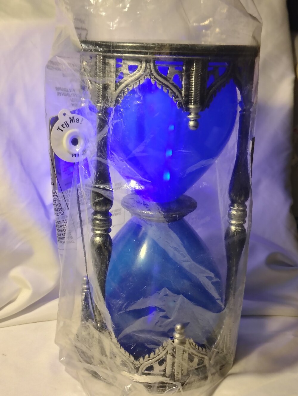 Plastic Decorative Blue Heart Hourglass with Silver Frame - Home Art